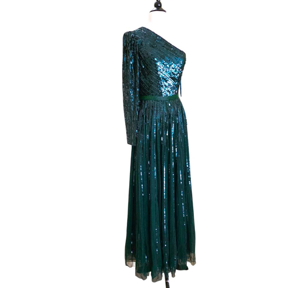 Mac Duggal 5508 Emerald Green Sequin One Shoulder Prom Evening Gown 4 Dress - Picture 6 of 13